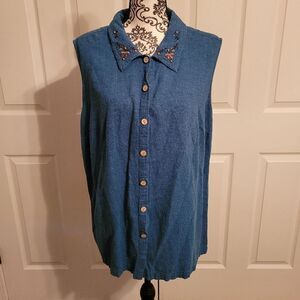 Woman's Linen blended‎ embroidered tank top